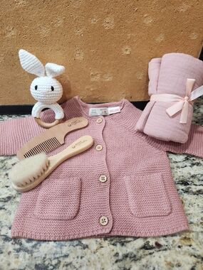 New! Pink Knit Cardigan with Matching Accessories